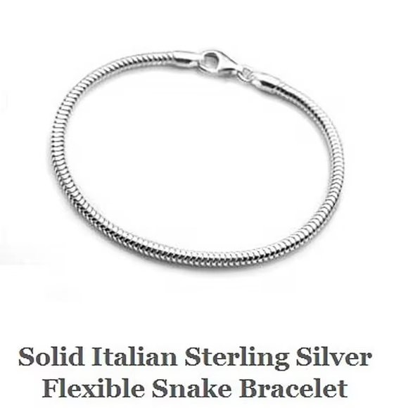 Solid Sterling Silver Flexible Snake Chain Bracelet Unisex Stamped 925 Italy - Picture 1 of 4